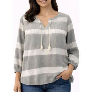 Sonoma linen blend striped peasant top size large